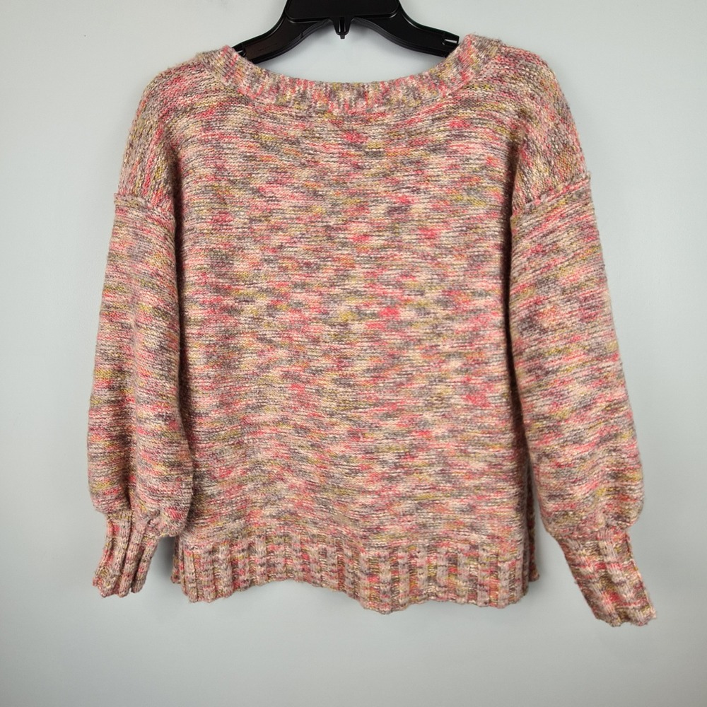 Pilcro Anthropologie Womens XXS Multi Color Deep V-Neck Balloon Sweater Cropped - Picture 8 of 8